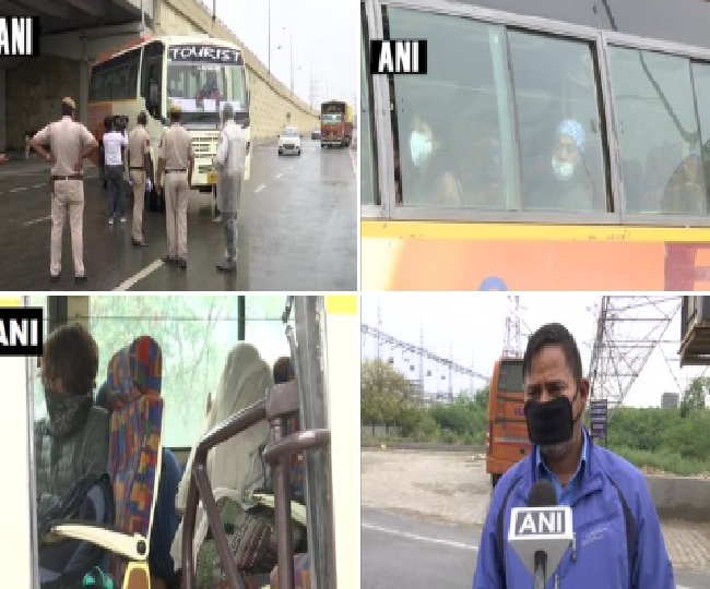 दिल्ली-गाजियाबाद बॉर्डर पर एक बस को रोका गया