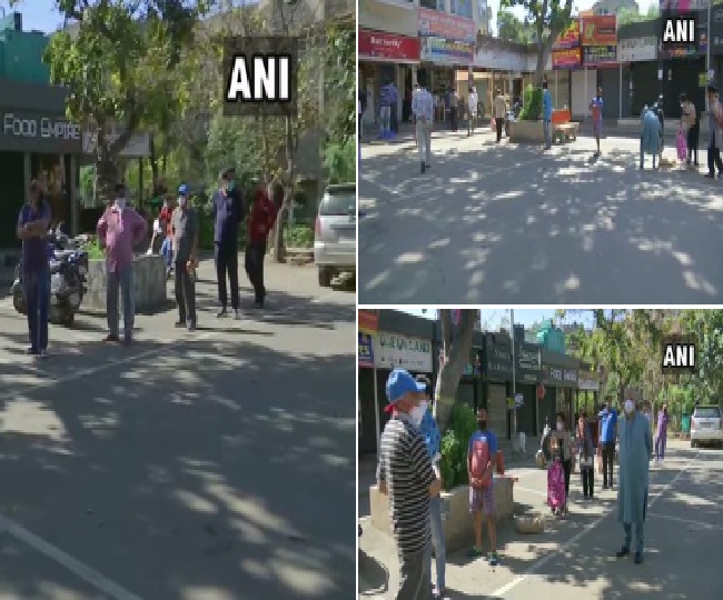 चंडीगढ़ में आवश्यक वस्तुओं को खरीदने के लिए लगी लाइन