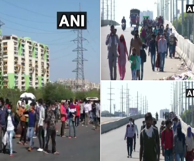 इंदिरापुरम में राष्ट्रीय राजमार्ग 9 पर इकट्ठा हुए लोग