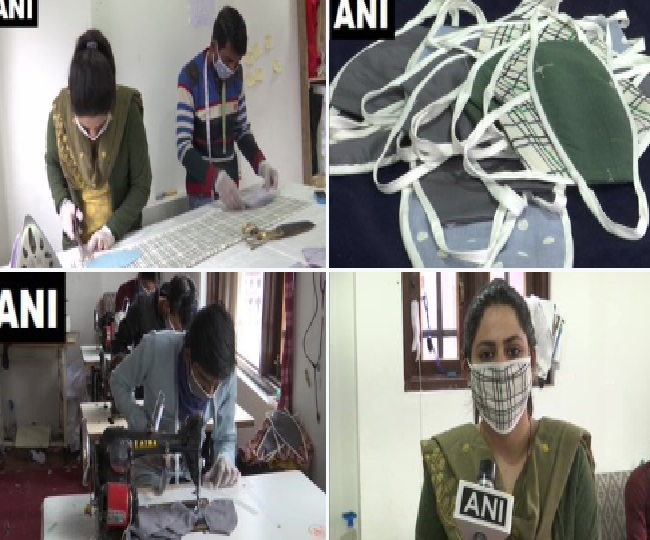 श्रीनगर में सूती कपड़े के मास्क बनाने में इस महिला का योगदान