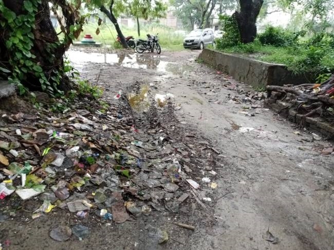 पंचदेवरी में सड़क का किनारा बना कचरा डंप करने का स्थान