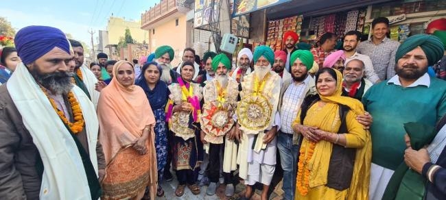 गुरुद्वारा जामनी साहिब पहुंचने पर किसान जत्थेबंदियों का स्वागत