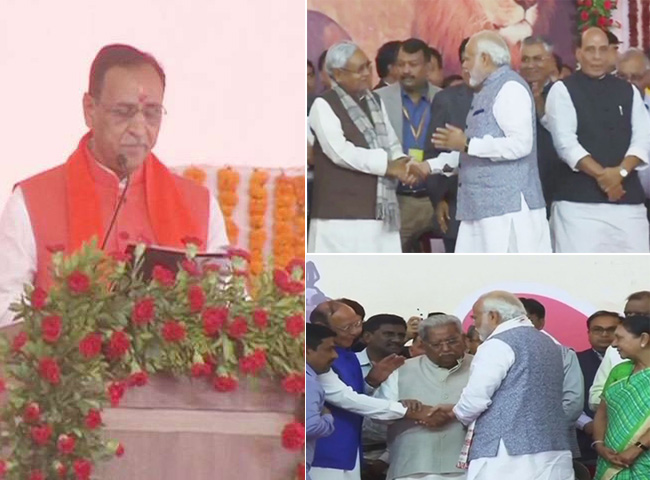 Pics: विजय रुपाणी ने ली सीएम पद की शपथ, पीएम मोदी समेत कई राज्यों के CM पहुंचे