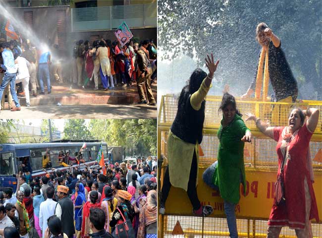 दिल्ली में सीएम आवास के सामने भाजपा महिला मोर्चा का प्रदर्शन, देखें तस्वीरें