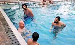 Team India enjoying in pool after winning series against Sri Lanka Team India enjoying in pool after winning series against Sri Lanka