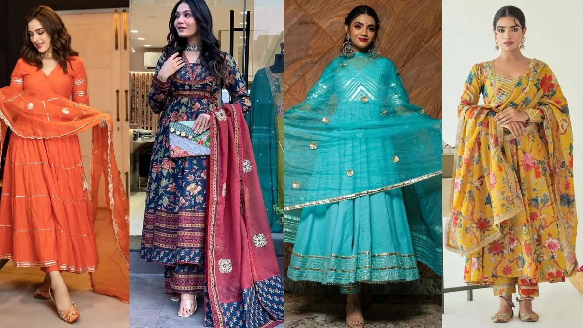 स्टाइलिश गोटा पट्टी अनारकली सूट