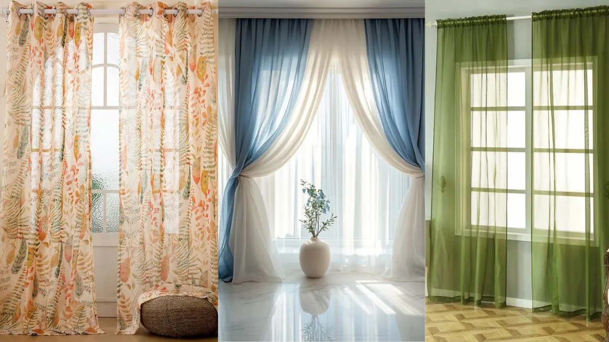 लिविंग रूम के लिए ट्रेंडी शीयर कर्टेन्स