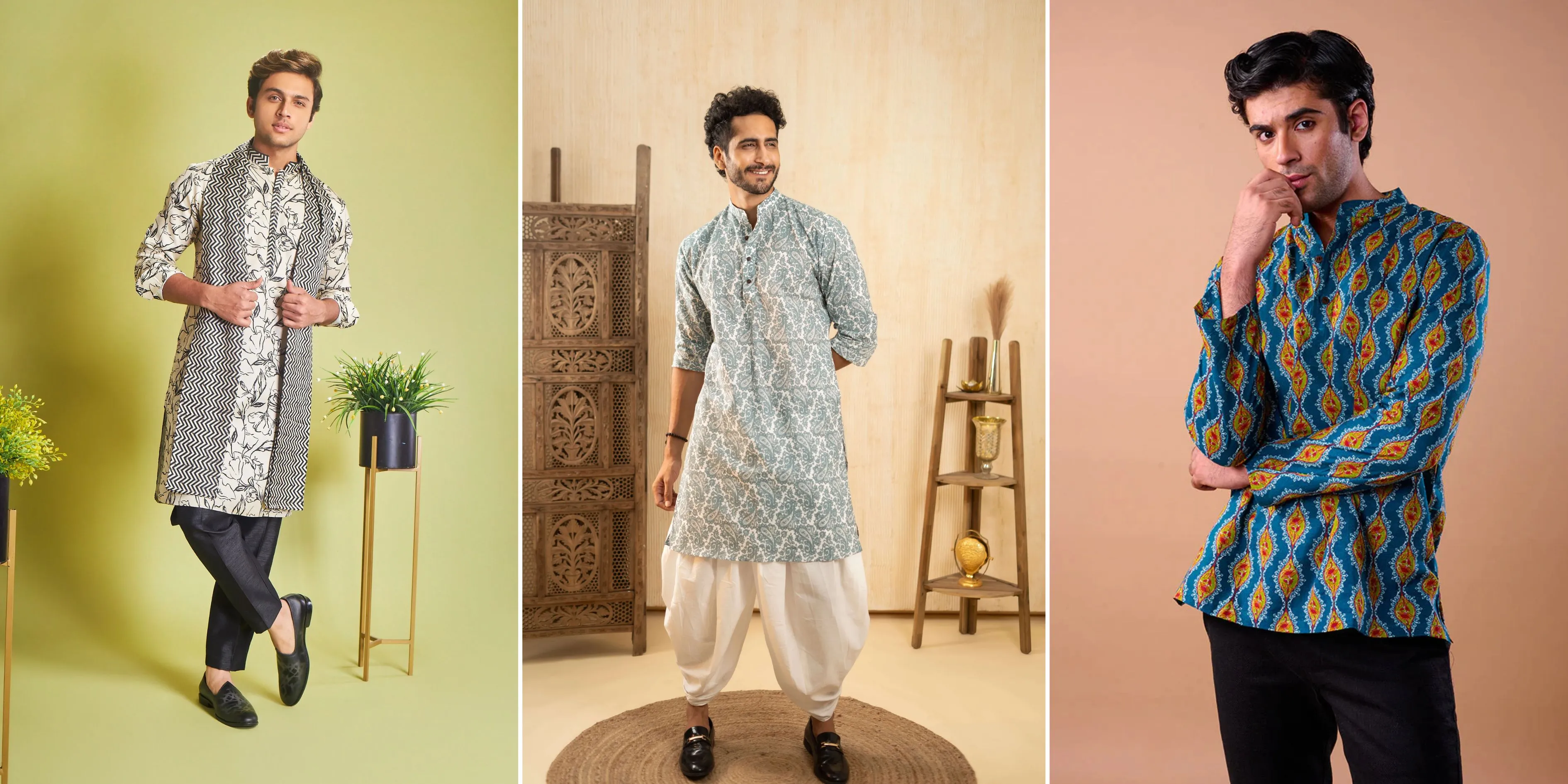 करवा चौथ पर पुरुषों के लिए Printed Kurta