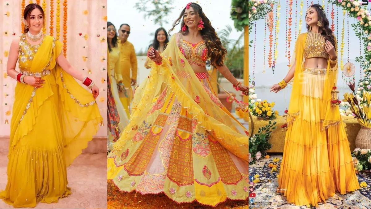 हल्दी फंक्शन के लिए स्टाइलिश येलो ड्रेस