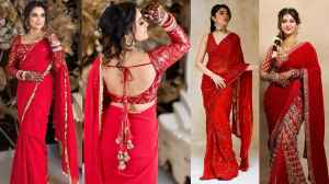 महिलाओं के लिए डिजाइनर लाल रंग की साड़ी