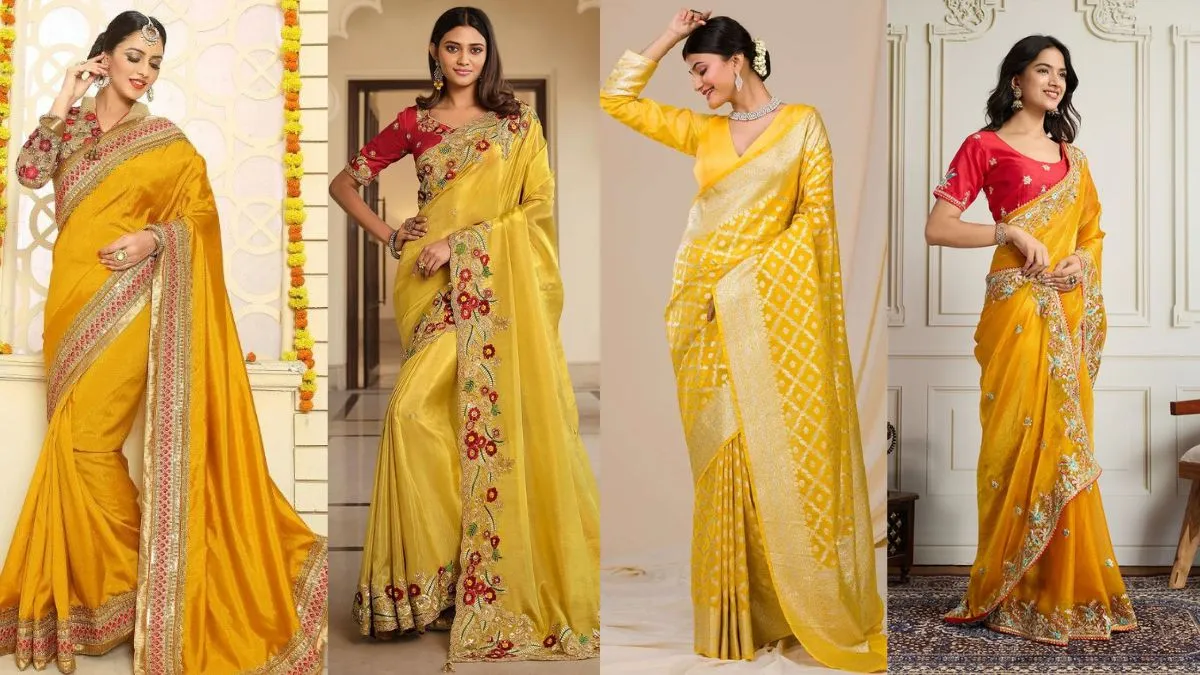 हल्दी समारोह के लिए नवीनतम पीली साड़ी डिज़ाइन