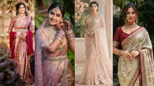 दुल्हन के लिए ट्रेंडी सगाई साड़ी