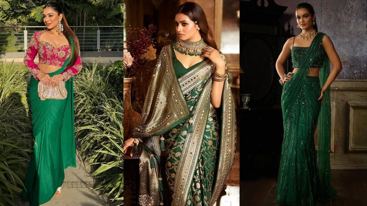 मेहंदी फंक्शन के लिए डिजाइनर ग्रीन साड़ियां