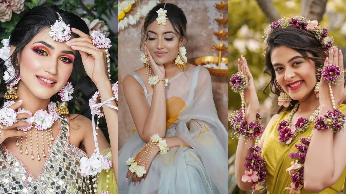 वेडिंग फंक्शन के लिए फ्लावर ज्वेलरी सेट