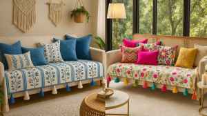 टैसल्स वाले ट्रेंडी सोफा कवर