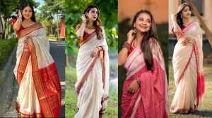 डिजाइनर White Saree With Red Border