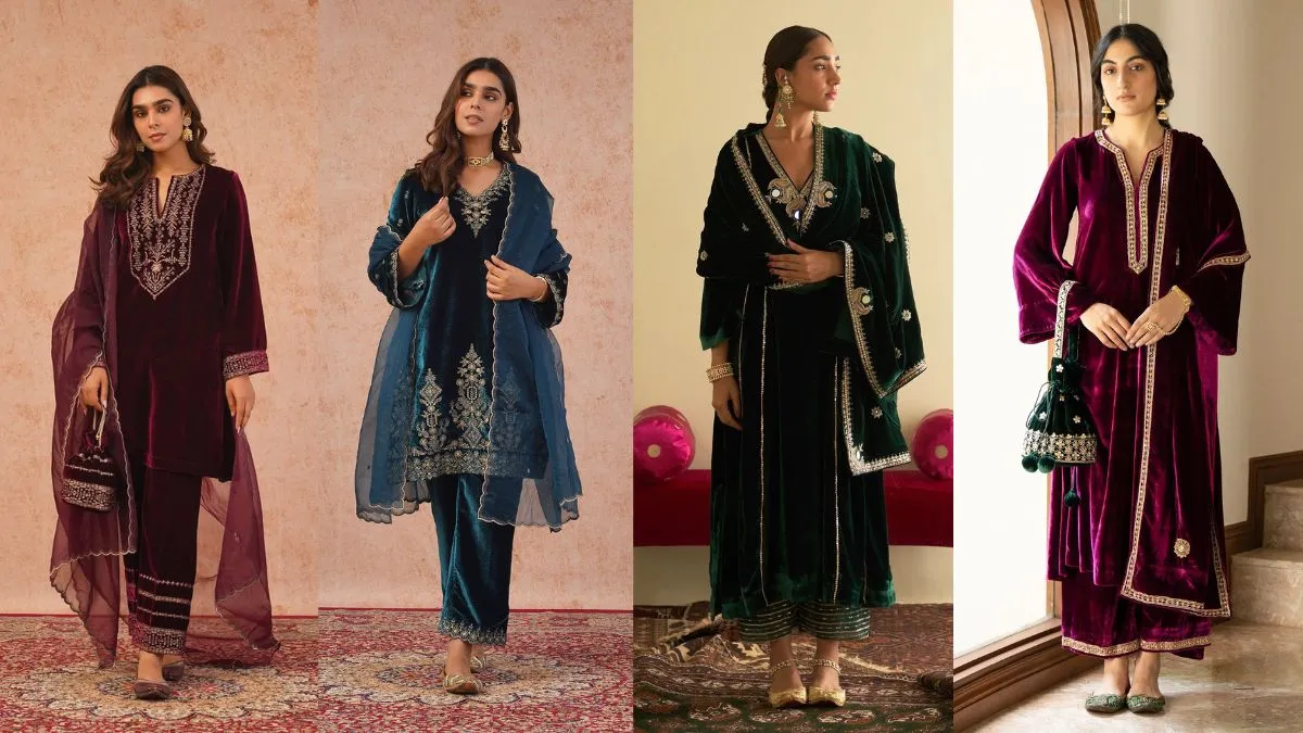 ट्रेंडी वेलवेट कुर्ता सेट