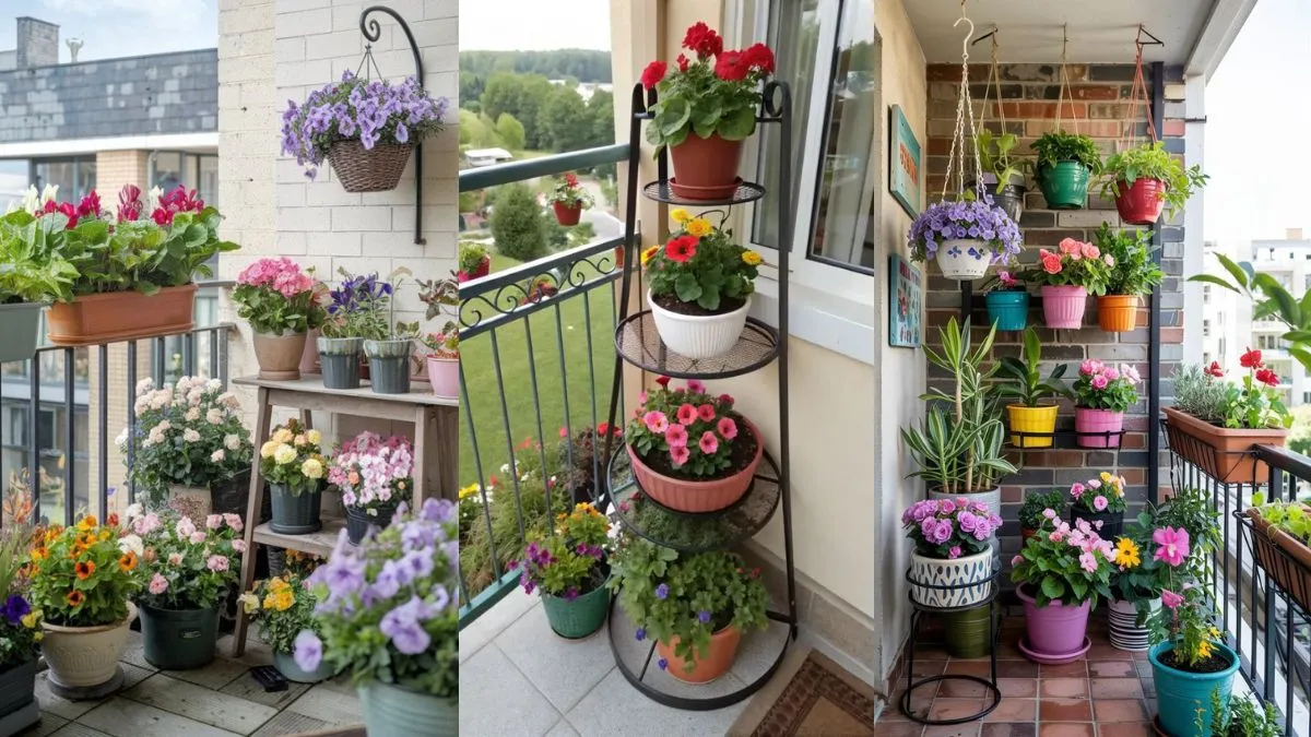 छोटी गार्डन बालकनी के लिए फ्लावर पॉट स्टैंड