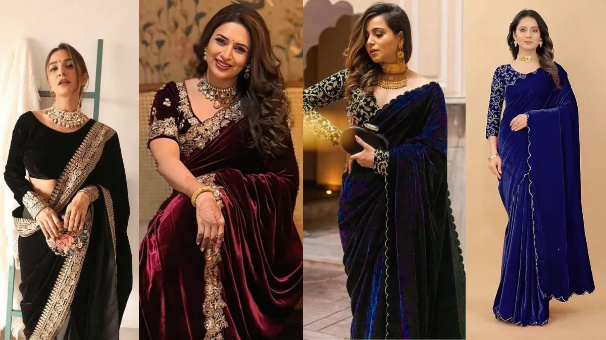 महिलाओं के लिए ट्रेंडी वेलवेट साड़ी
