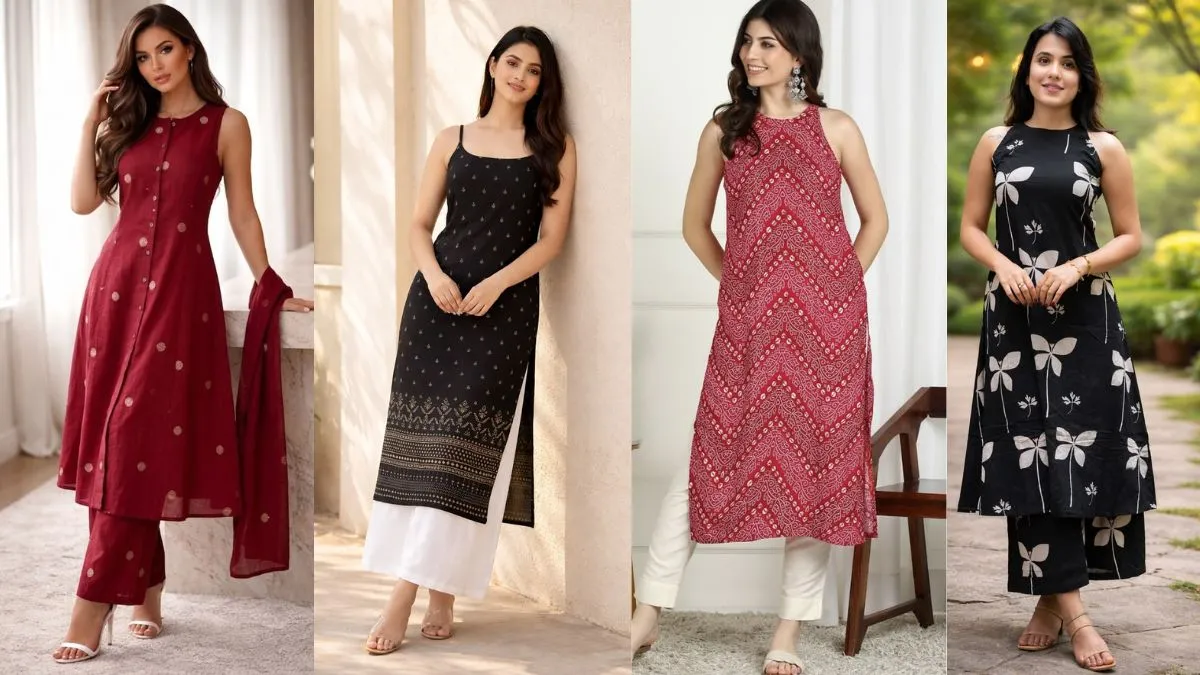 महिलाओं के लिए स्टाइलिश स्लीवलेस कुर्ता सेट