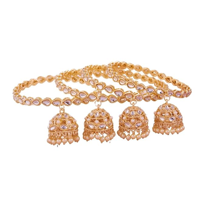 Traditional Gold-Plated Pearl Jhumka Bangles Set