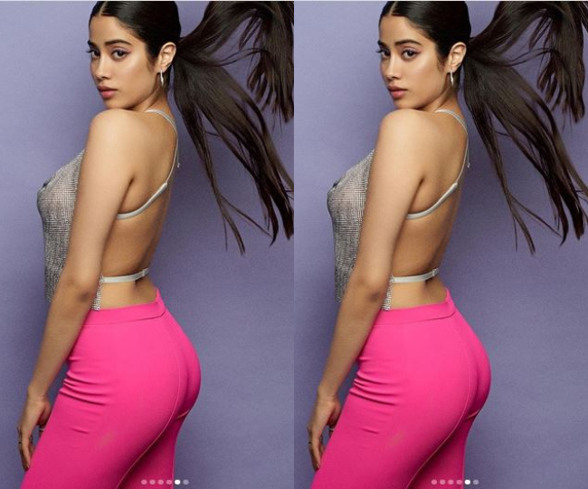 जाह्नवी सिल्वर बैकलेस टॉप में