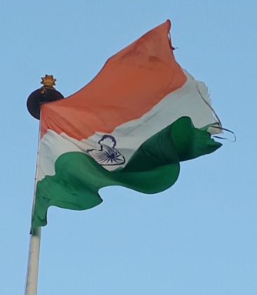 torn flag is fluttering in the market committee premises, in kaithal