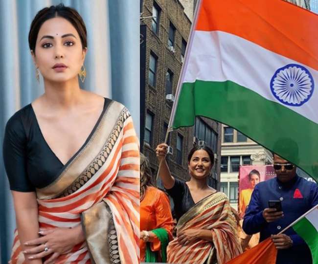 हाथों में तिरंगा थामे Hina Khan ने 'India Day Parade' में ऐसे चलाया जादू, देखें Photos और Vedios