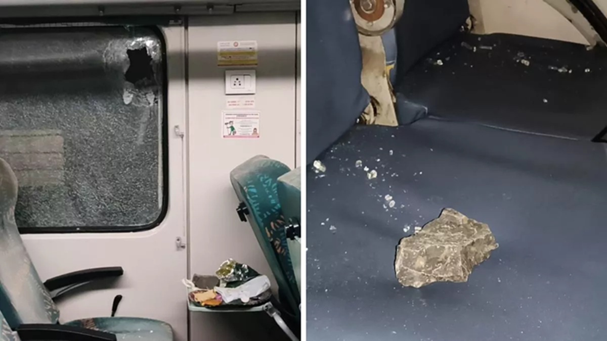 stones pelted on rajdhani express in bhopal glass broken