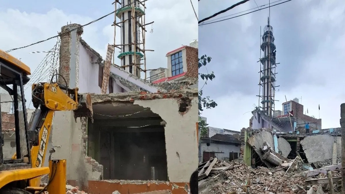 संभल में फ‍िर बुलडोजर एक्‍शन, 40 फीट ऊंची मीनार वाली अवैध मस्जिद को क‍िया गया जमींदोज