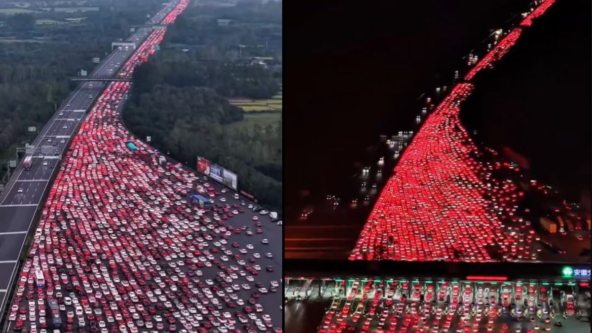cars stuck for miles as china highway sees massive jam