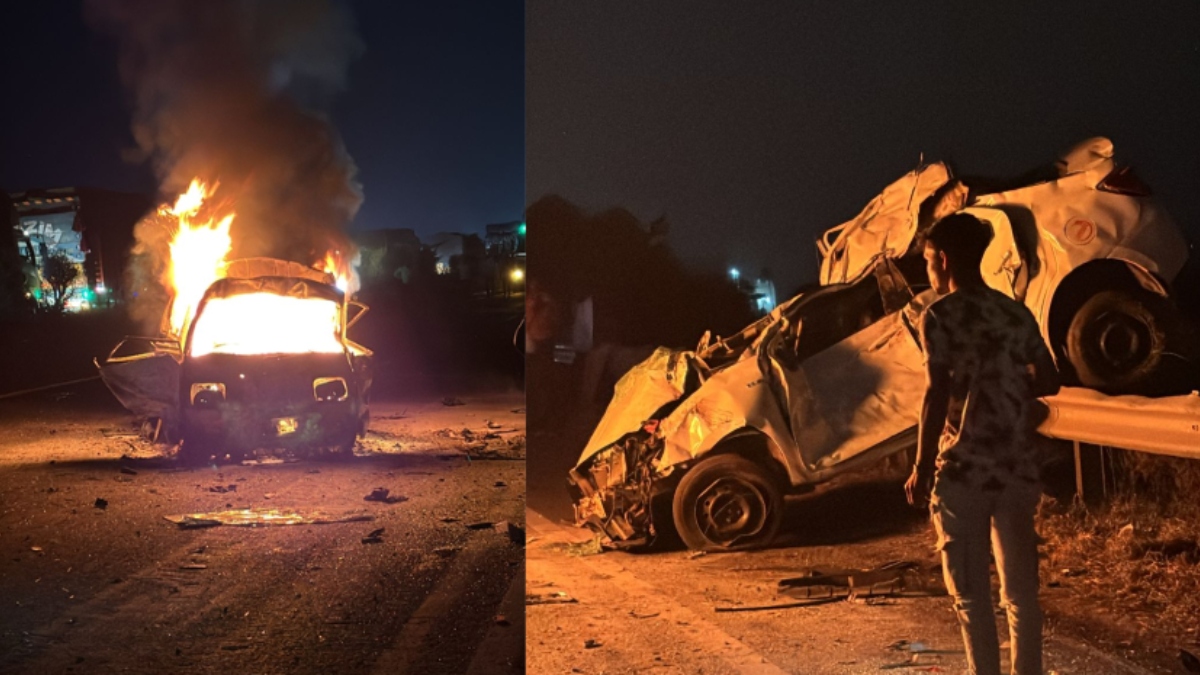 horrific accident on indore khalghat highway van driver burnt alive