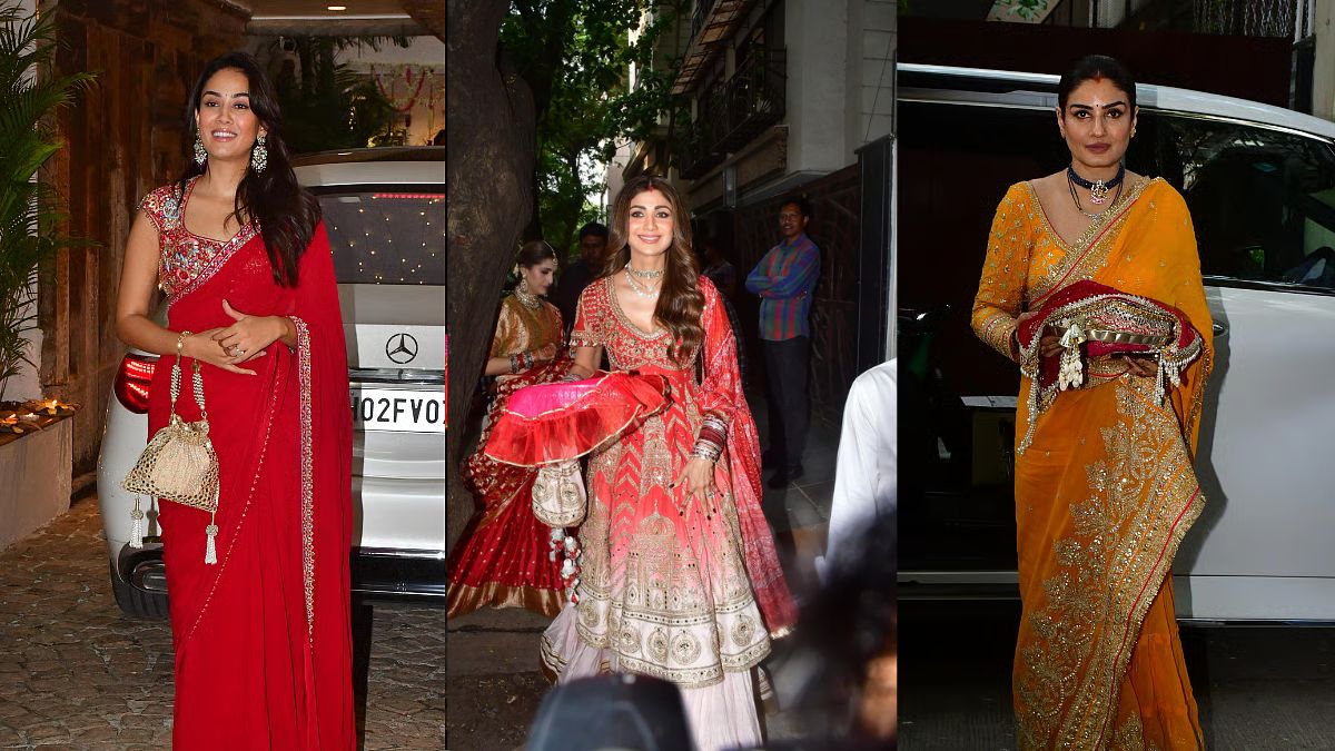 bollywood celebs karwa chauth celebration shilpa shetty to raveen tandon meera rajput shines in beautiful saree