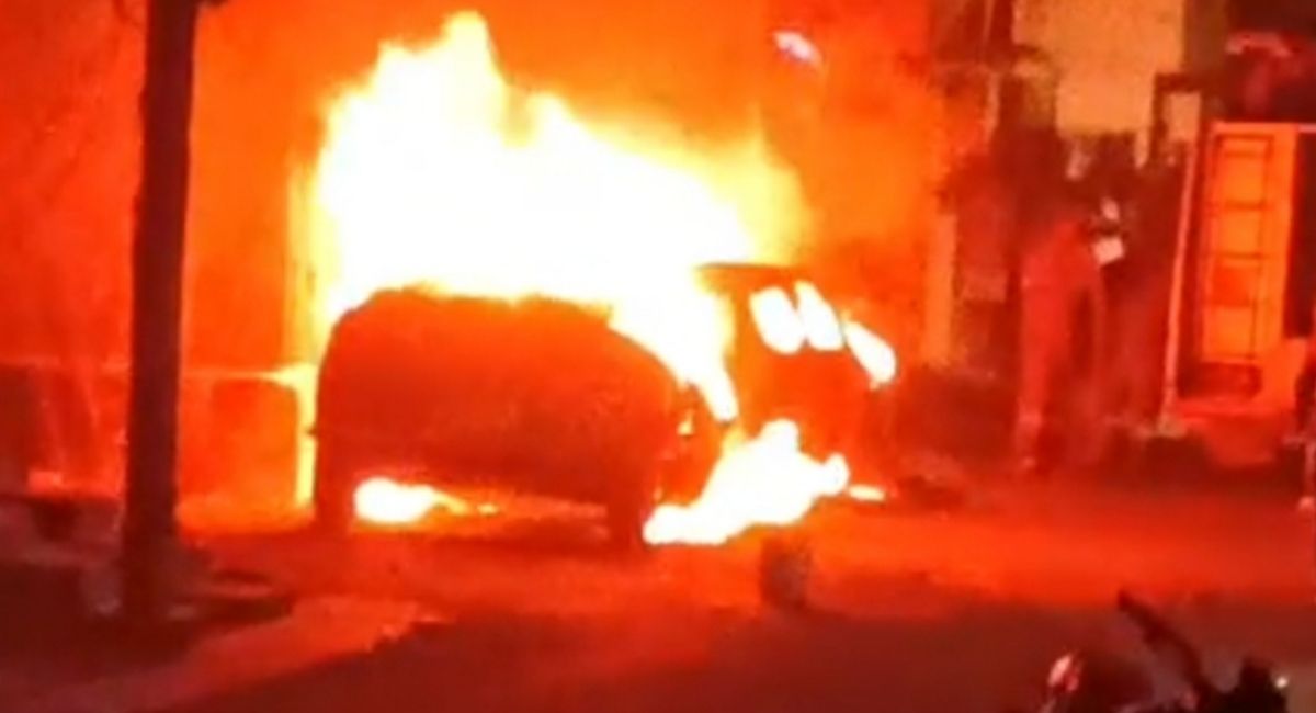 two cars parked outside the park were set ablaze by a firecracker