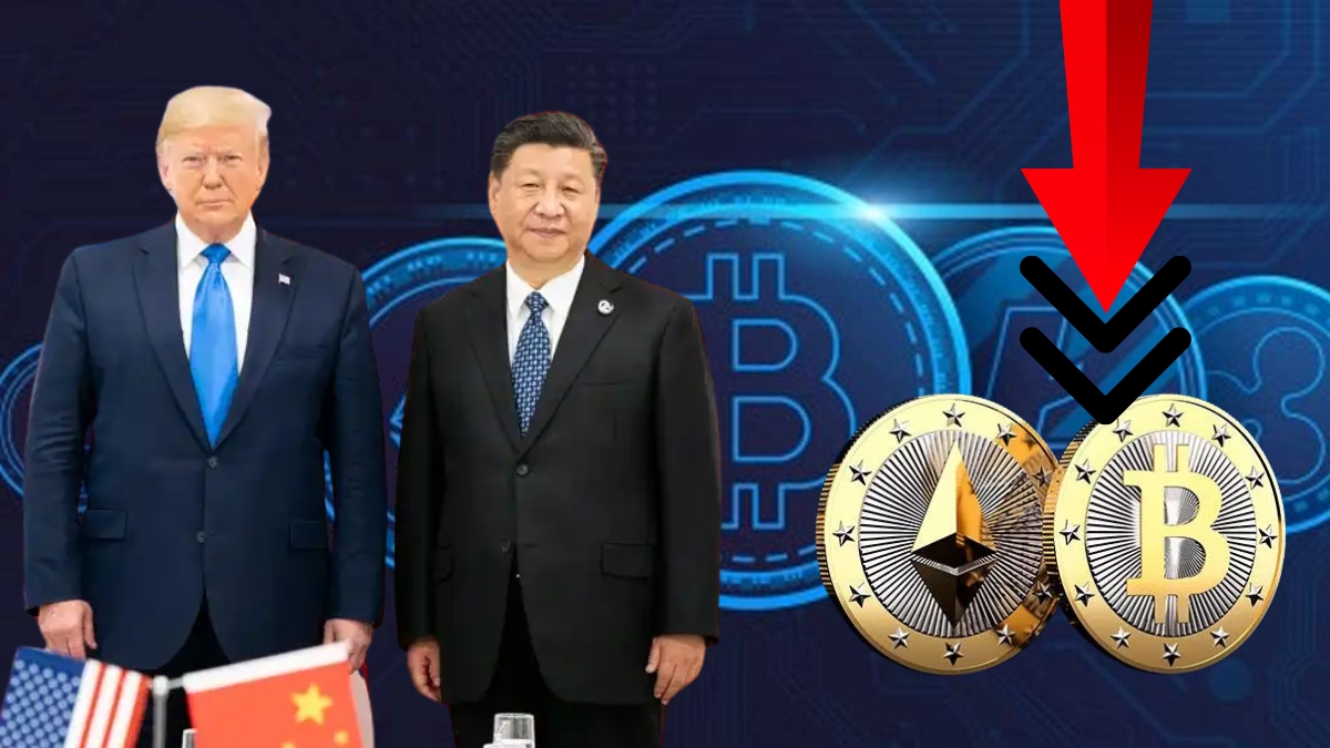 trump tariffs 100 percent on china trigger crypto crash how much bitcoin ethereum plunge