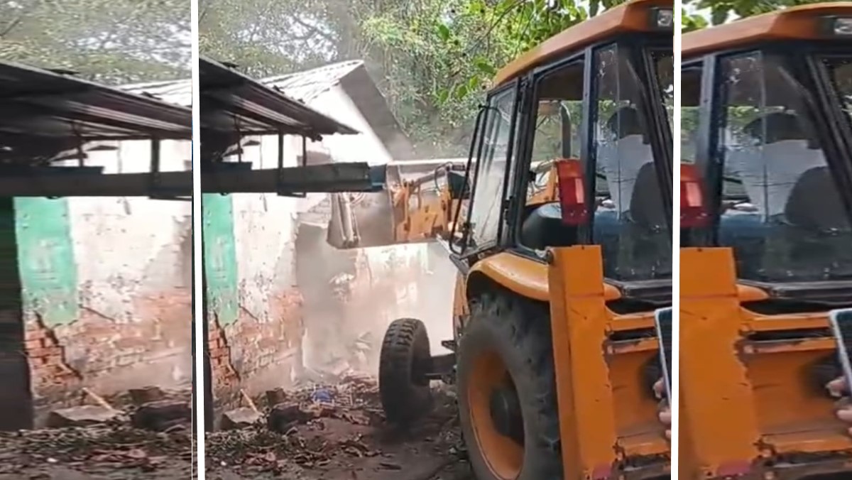 bulldozer action on shops in varanasi cantonment board area