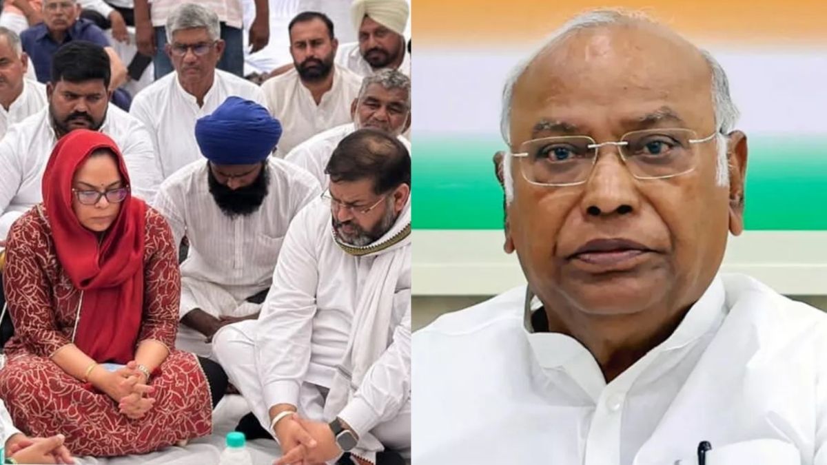 congress workers protested to get justice for the family of ips puran kumar kharge also demanded action