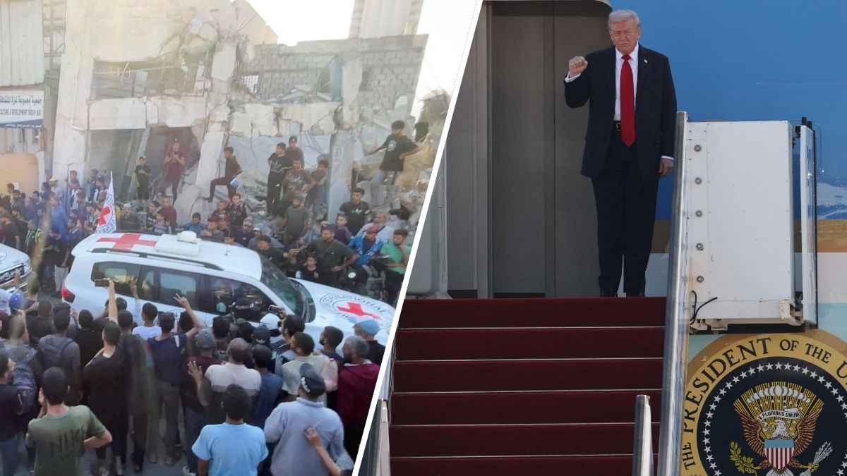 hamas releases 7 israeli hostages trump arrives in tel aviv amid ceasefire