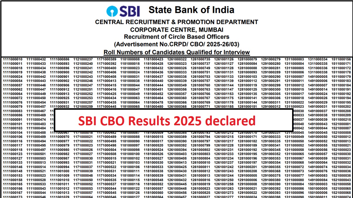 sbi cbo results 2025 declared at sbi co in download merit list of shortlisted candidates for interview here