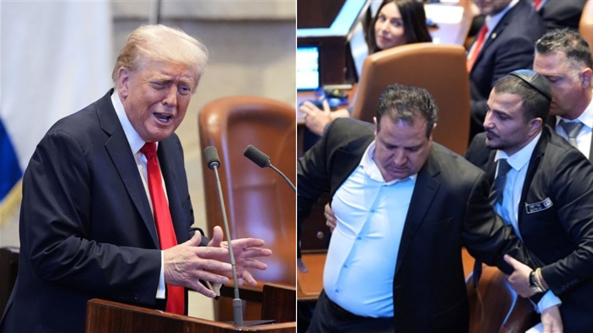 trump faces protest in israeli parliament members removed