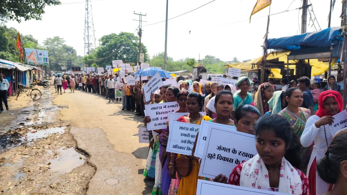 saranda wildlife sanctuary protest tribal rally in chaibasa