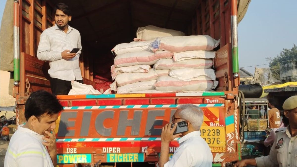 illegal polythene seized from truck hidden under vegetables in sambhal
