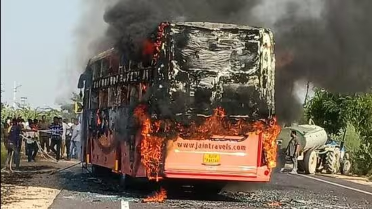 20 killed newly purchased private bus catches fire on rajasthan highway