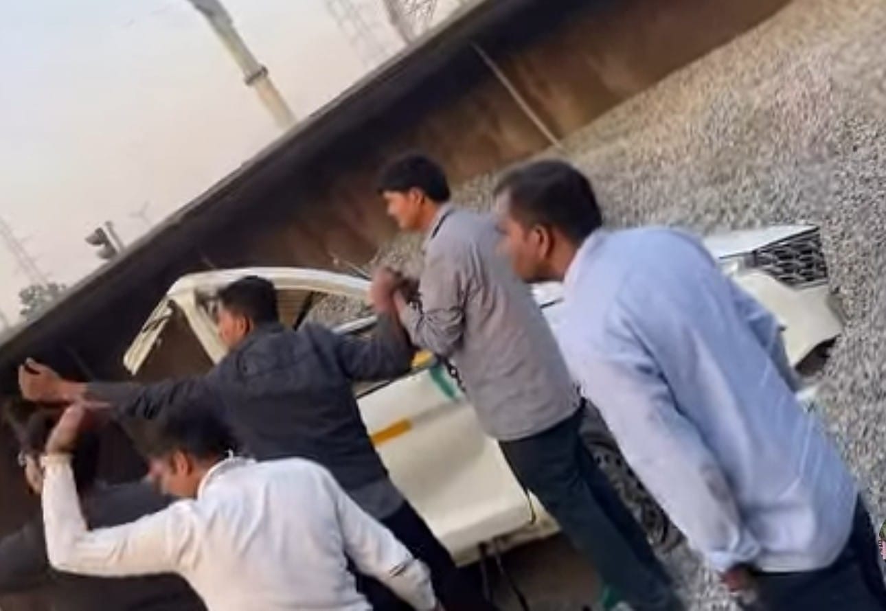 gurugram accident sand truck overturns on cab one dead two injured