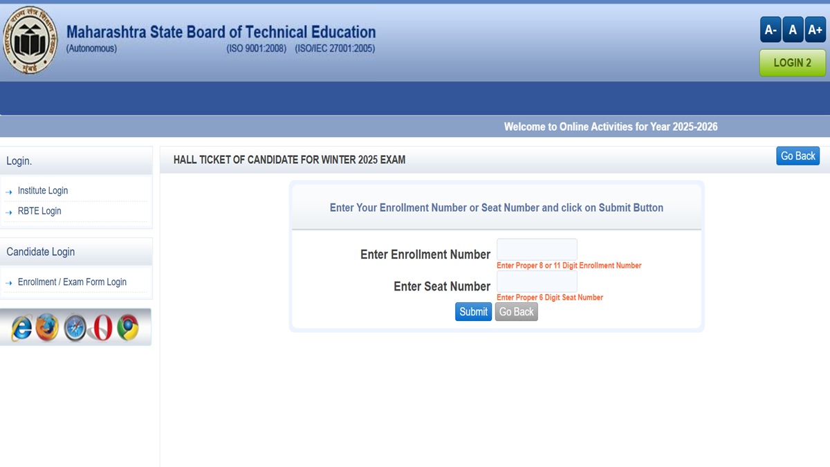 msbte winter exam admit card 2025 released candidate can download the admit card from this msbteacin site