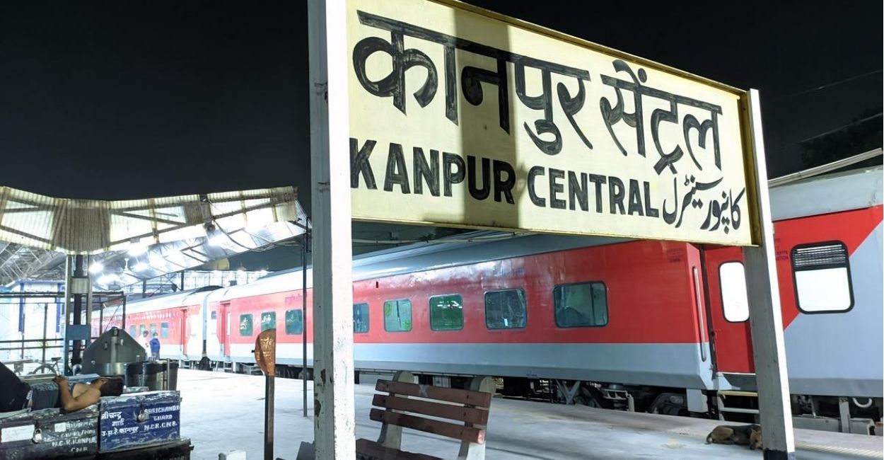 bomb threat on amrapali express train searched at kanpur railway station two people arrested