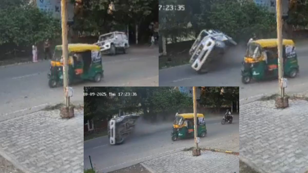 greater noida speeding bolero overturns viral video