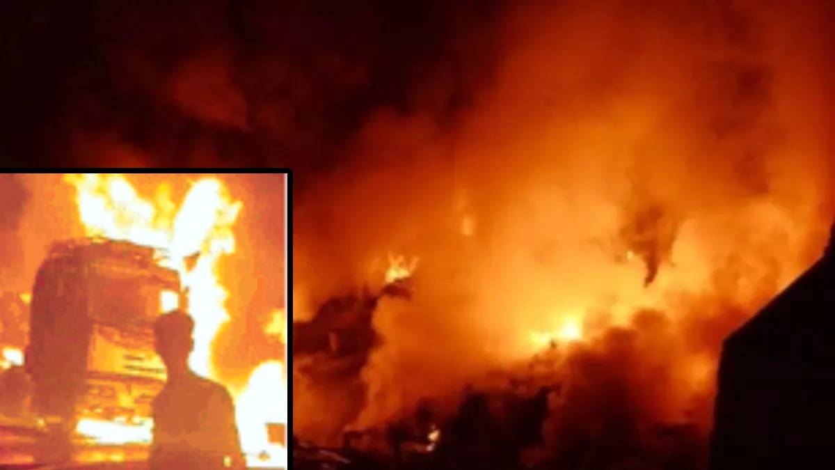 truck collision and fire in karnal driver escapes unhurt