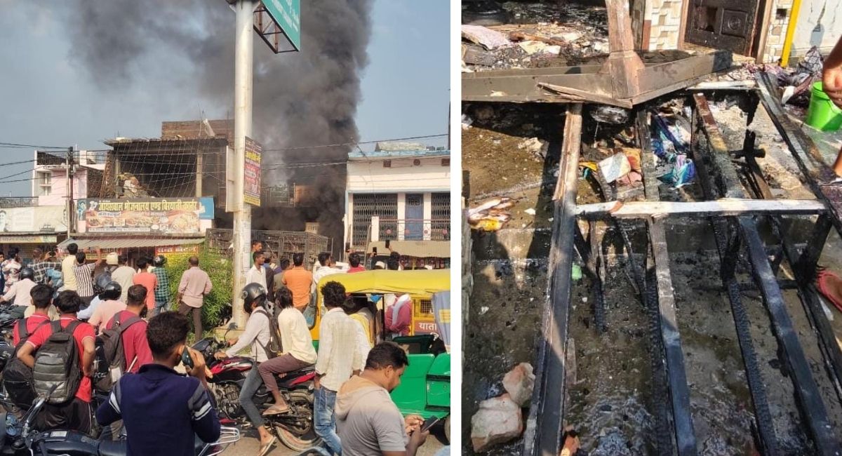 gorakhpur fire family of four injured in shop blaze