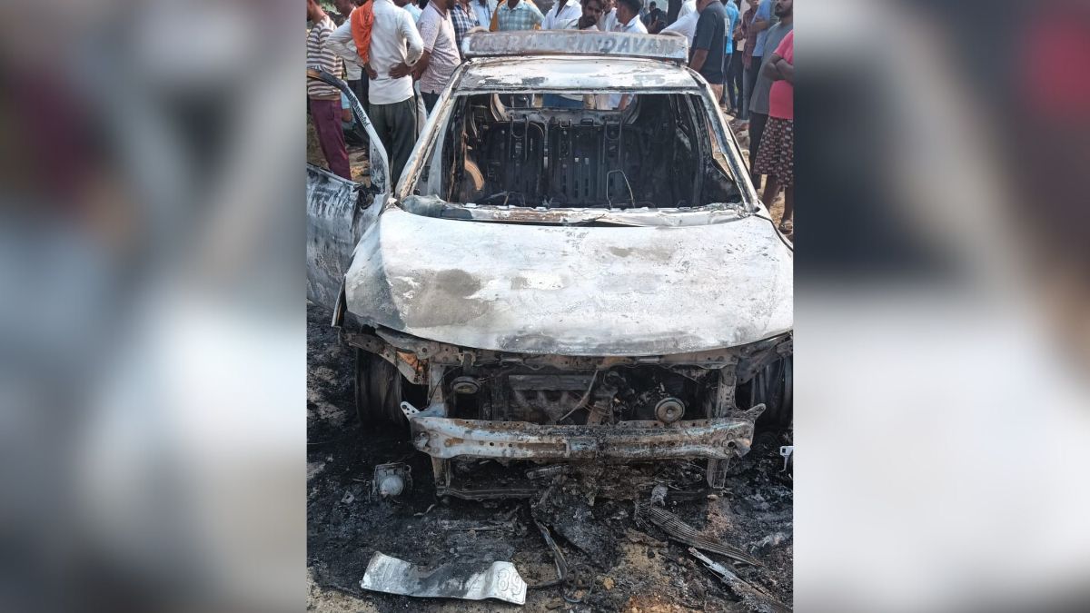 cng car fire man burned alive after electric wire falls in mathura